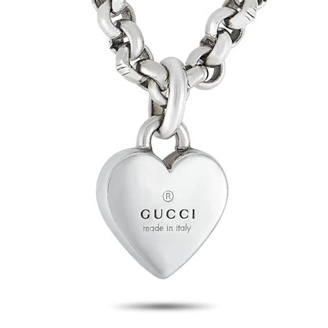 gucci flower silver necklace|heart necklace with Gucci trademark.